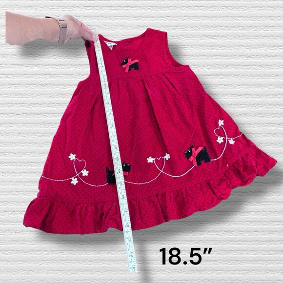 Blueberi Boulevard Scotty Dog Micro Corduroy Swiss Dot Red And Black 24M Dress - Picture 3 of 7